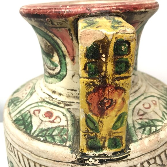Antique Japanese Pottery Vase Hand Painted Floral Handles Vintage - Picture 8 of 12